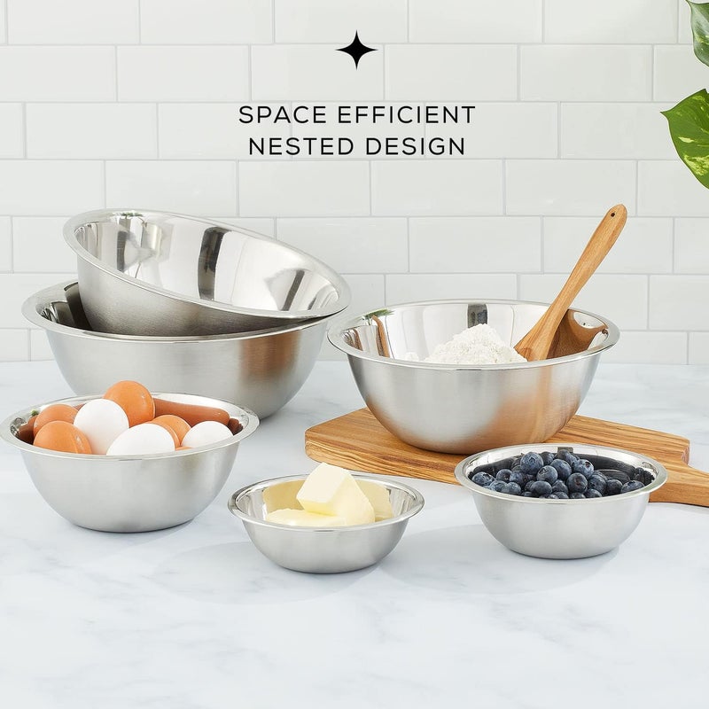 JoyJolt Stainless Steel Mixing Bowl Set - 6 Piece Nesting Bowls, 5qt to 0.5qt, Ideal for Kitchen, Cooking, Baking and Storage - Image 4