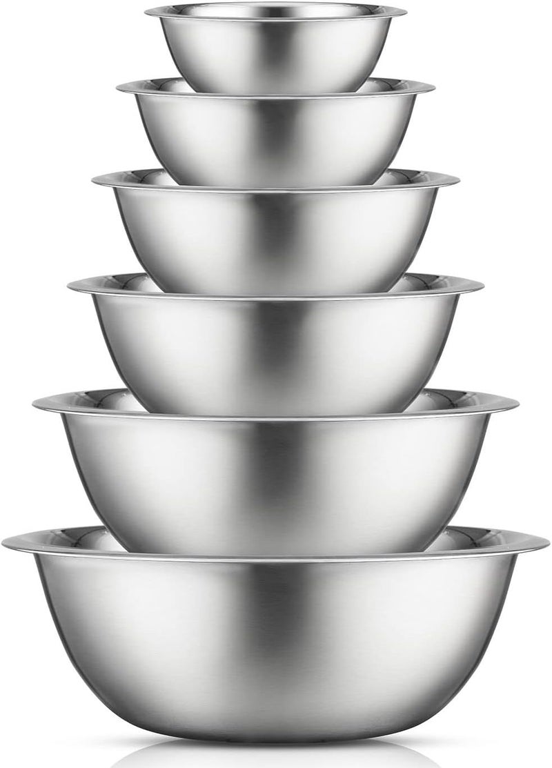 JoyJolt Stainless Steel Mixing Bowl Set - 6 Piece Nesting Bowls, 5qt to 0.5qt, Ideal for Kitchen, Cooking, Baking and Storage - Image 1