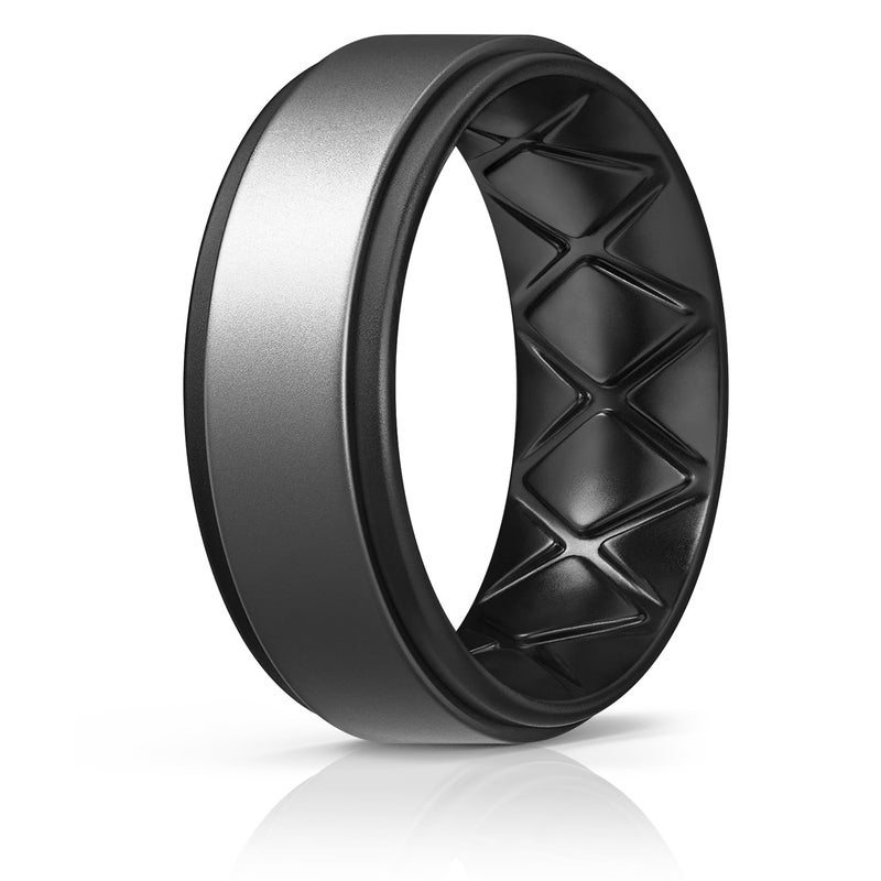Egnaro Silicone Rings for Men 1/4/5/6/7 Multipack of Breathable Mens Silicone Rubber Wedding Rings Bands - Step Edge - Image 1