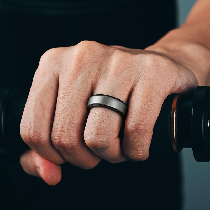 Egnaro Silicone Rings for Men 1/4/5/6/7 Multipack of Breathable Mens Silicone Rubber Wedding Rings Bands - Step Edge - Image 4