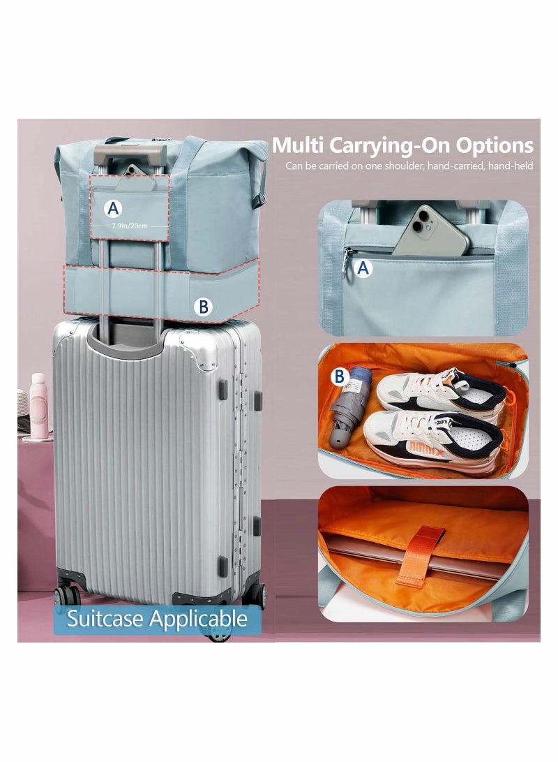 يقبست Womens Travel Bag Duffle with Laptop Compartment Water Resistant Gym Weekend Overnight Hospital Holdall Separated Shoes Wet Pocket Sky Blue  - Image 2