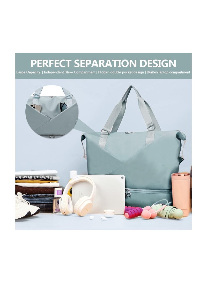 يقبست Womens Travel Bag Duffle with Laptop Compartment Water Resistant Gym Weekend Overnight Hospital Holdall Separated Shoes Wet Pocket Sky Blue  - Image 5