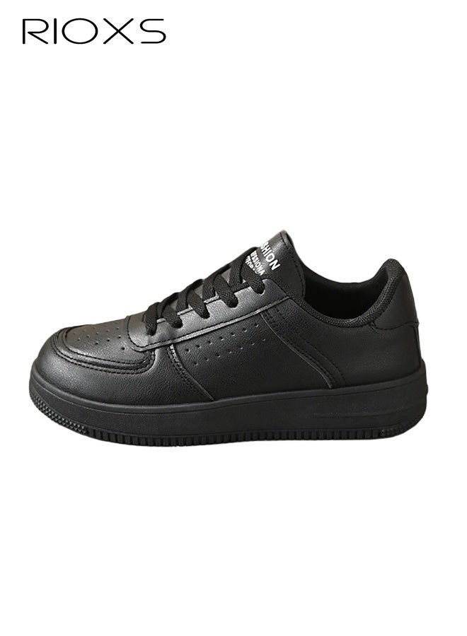 RIOXS Women's Classic Sneakers, Leather Sports Casual Shoes, Breathable Comfortable Walking Shoes, Fashion Platform Shoes For Women, Lightweight Low Top Sneakers, Ladies Tennis Shoes, Ladies' Versatile Leisure Shoes For Shopping Work Travel And Daily Wear  - Image 1