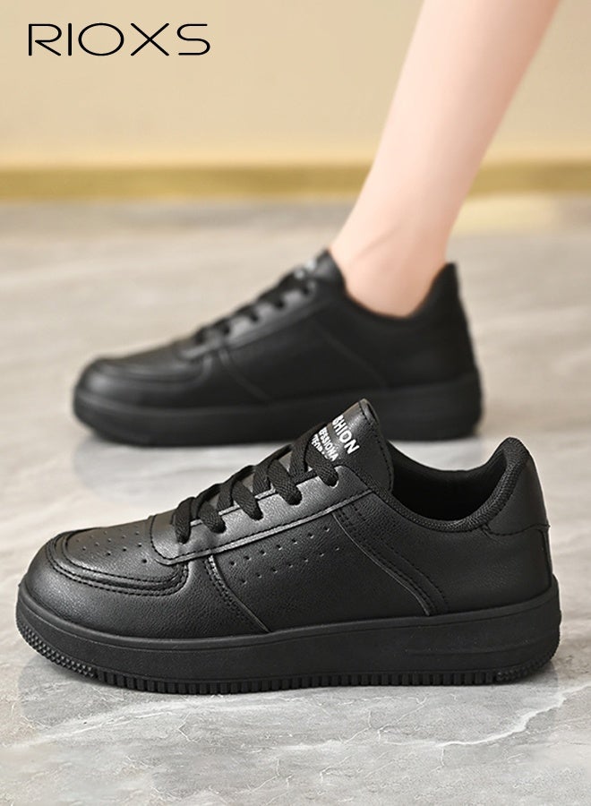 ريوكس حذاء رياضي كلاسيكي أسود للنساء، حذاء رياضي غير رسمي من الجلد، حذاء مريح ومسامي للمشي، حذاء رياضي خفيف الوزن منخفض الرقبة للنساء، حذاء ترفيهي متعدد الاستخدامات، حذاء تنس للتسوق والعمل والسفر والارتداء اليومي - Image 2
