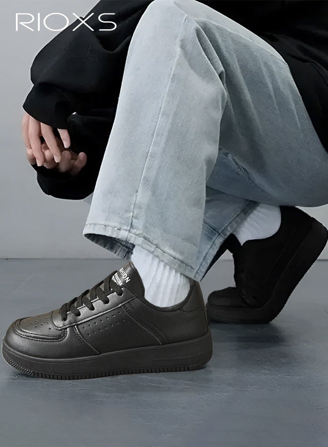 ريوكس حذاء رياضي كلاسيكي أسود للنساء، حذاء رياضي غير رسمي من الجلد، حذاء مريح ومسامي للمشي، حذاء رياضي خفيف الوزن منخفض الرقبة للنساء، حذاء ترفيهي متعدد الاستخدامات، حذاء تنس للتسوق والعمل والسفر والارتداء اليومي - Image 1