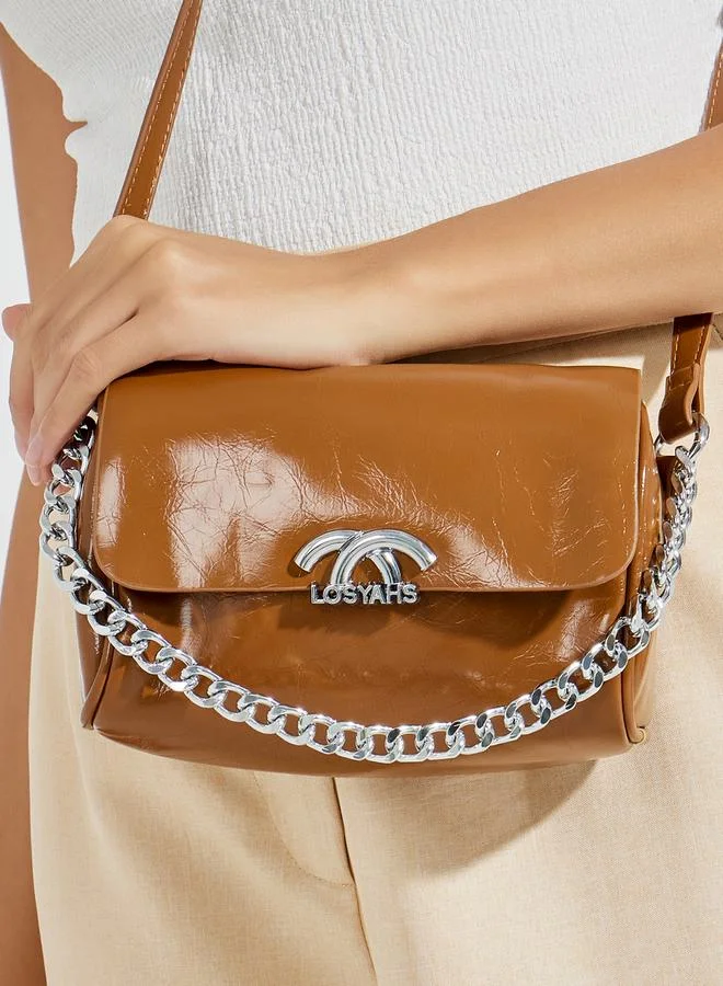 Styli Metal Flap Accent Shoulder Bag