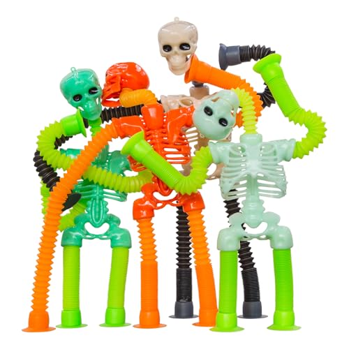 DODOMAGXANADU Pop Tubes Skeleton Fidget Toys for Kids 4Pack Fidget Pop Toys Telescopic Suction Cup Toy for Stress and Anxiety Relief Easter Basket Stuffers Gifts for Kids Toddlers 4Pack Skull - Image 1