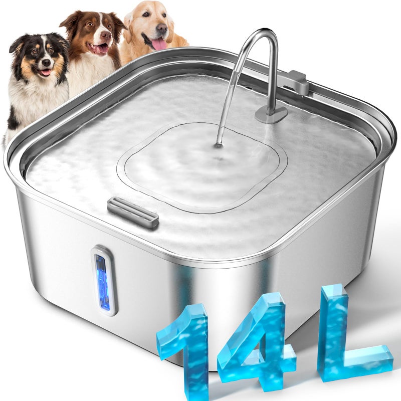 MAILOFY Large Dog Water Fountain 14L37Gal Stainless Steel Pet Fountain for Large Dogs and MultiPets Families with Visible Window Extra Wide Drinking Area Square Design Enlarges Capacity Saves Space - Image 2