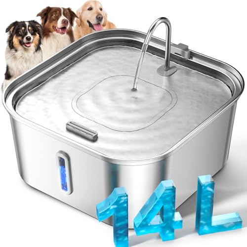 MAILOFY Large Dog Water Fountain 14L37Gal Stainless Steel Pet Fountain for Large Dogs and MultiPets Families with Visible Window Extra Wide Drinking Area Square Design Enlarges Capacity Saves Space - Image 1