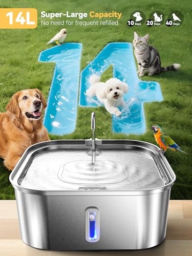 MAILOFY Large Dog Water Fountain 14L37Gal Stainless Steel Pet Fountain for Large Dogs and MultiPets Families with Visible Window Extra Wide Drinking Area Square Design Enlarges Capacity Saves Space - Image 3