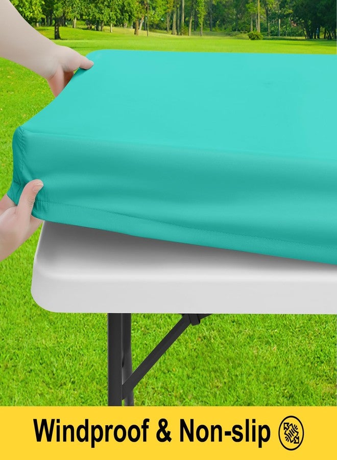 Smiry Picnic Table Cover with Bench Covers, Waterproof Elastic Fitted Polyester Tablecloths for 6 Ft Rectangle Tables, Washable Windproof Tablecloth for Camping, RV & Outdoor (Teal, 30x72 Inches) - Image 2
