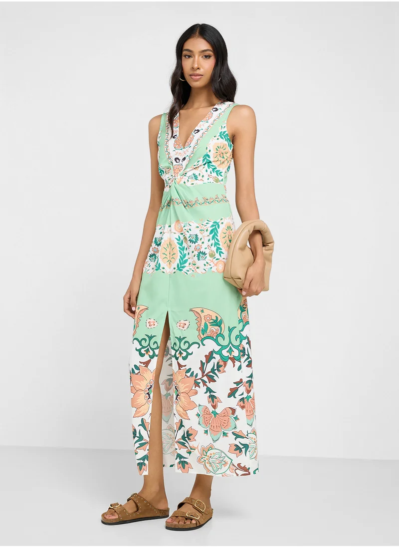 جينجر Patchwork Print Halter Neck Top & Pant Coord Set