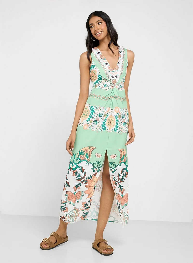 Halter Neck Floral Printed Dress
