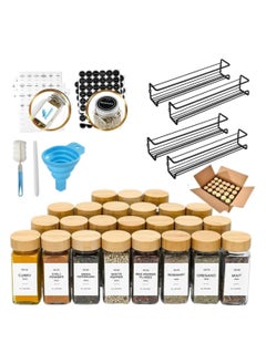 HOPHOP Complete Set of 25 Glass Spice Jars - 4oz Square Jars with Airtight Caps, Pour/Sift Shaker Lids, 200 Spice Labels  - Image 1