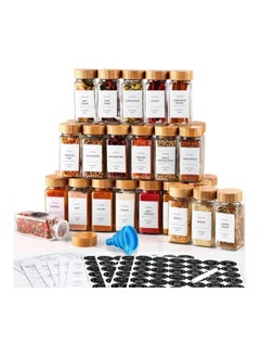 HOPHOP Complete Set of 25 Glass Spice Jars - 4oz Square Jars with Airtight Caps, Pour/Sift Shaker Lids, 200 Spice Labels  - Image 3