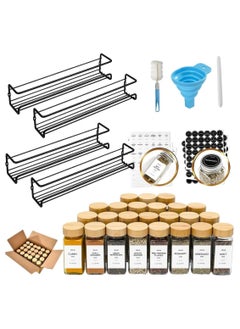 HOPHOP Complete Set of 25 Glass Spice Jars - 4oz Square Jars with Airtight Caps, Pour/Sift Shaker Lids, 200 Spice Labels  - Image 4