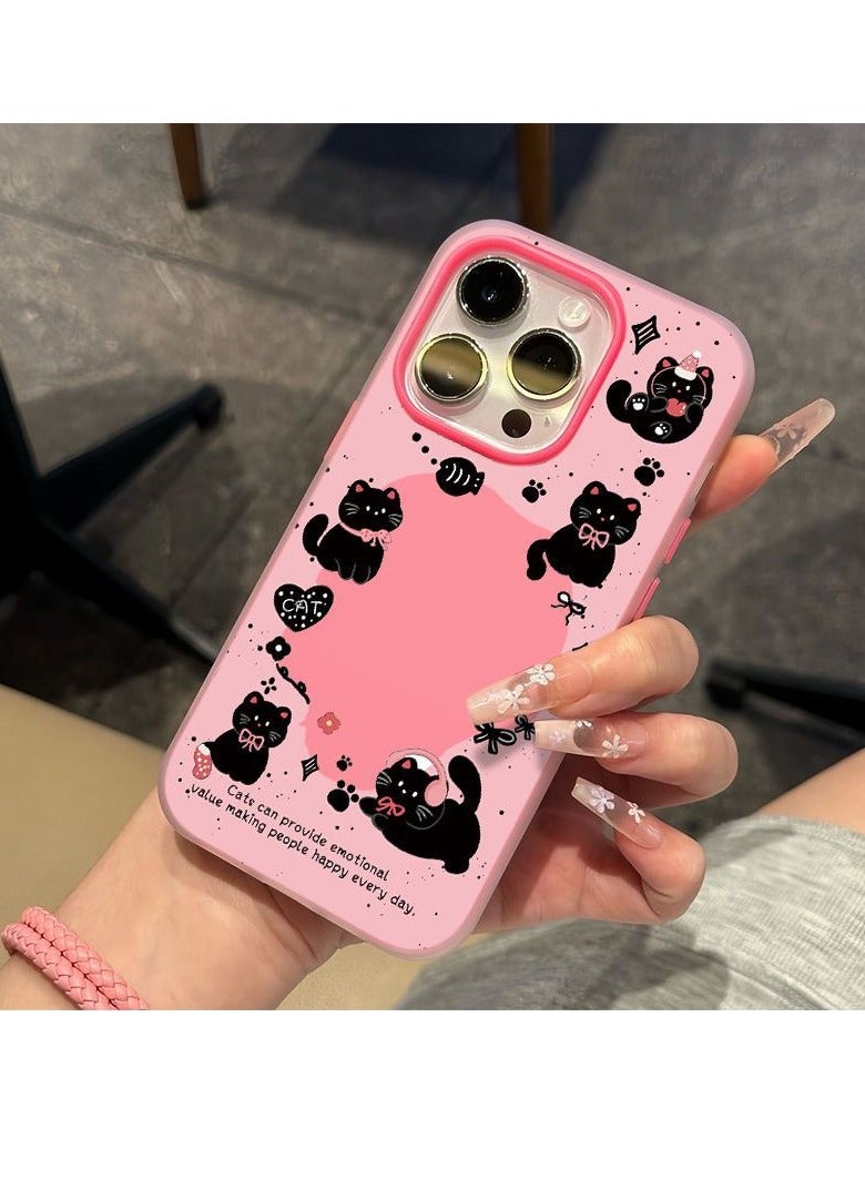NIBEMINENT Cute Hollow Black Cat Protective TPU Case Cover For iPhone 14 Pro, Pink