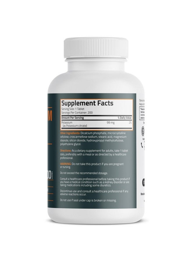 Bronson Potassium Citrate 99mg Essential Mineral Non-GMO, 200 Vegetarian Tablets - Image 1