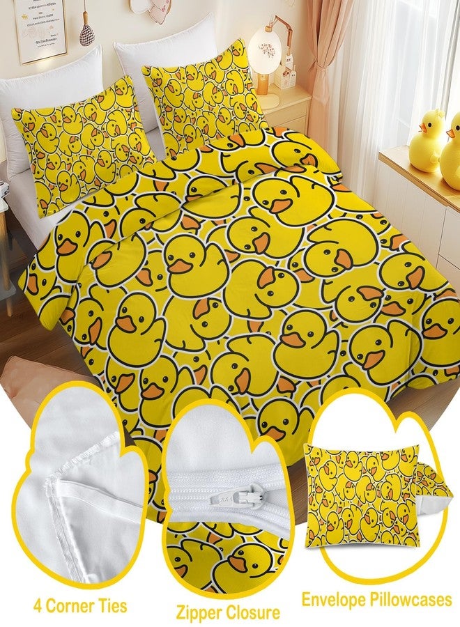ARIGHTEX Full Duvet Cover Sets Yellow Rubber Duck Pattern Bedding Sets 3 Pieces Cute Bed Set 80x90 inches- Super Soft Duck Comforter Cover for Kids Teens Adults - Image 3