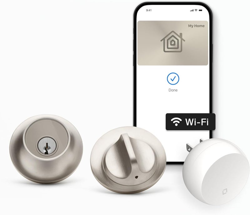 Level Lock+ WiFi Deadbolt Smart Lock - World's Smallest Smart Lock Plus Apple Home Key - Lock/Unlock Anywhere - Level App for iOS & Android - Works with Apple, Alexa, Google (Satin Nickel) - Image 1