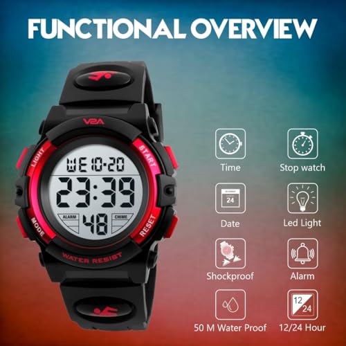 V2A Resin Kids Led 5Atm Waterproof Digital Sports Casual Watch For Boys And Girls (Red) - Image 4