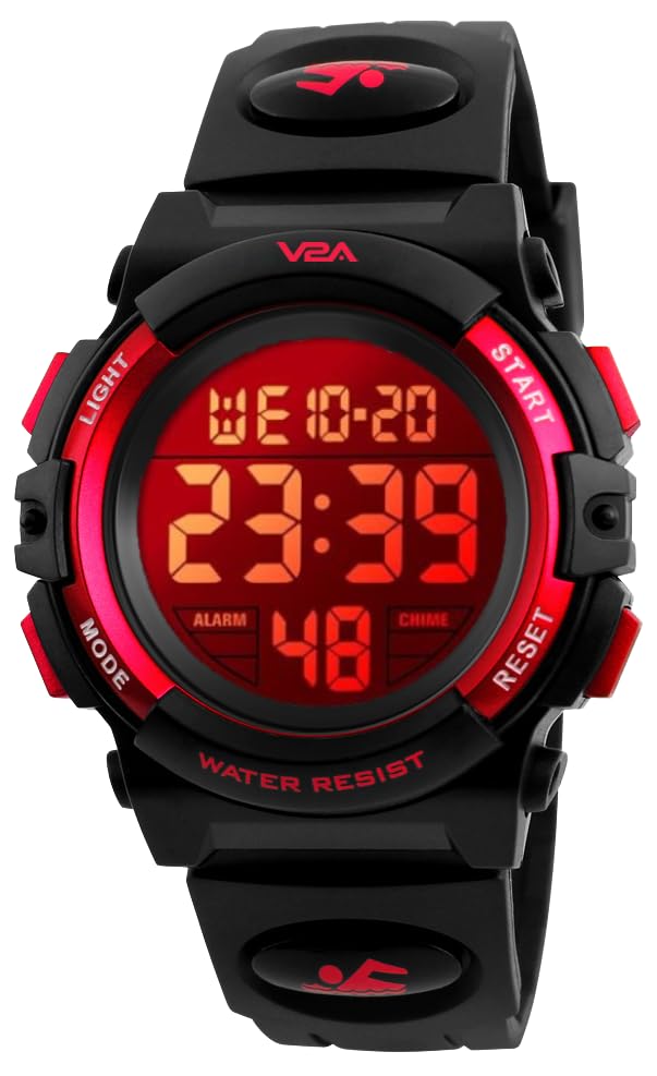 V2A Resin Kids Led 5Atm Waterproof Digital Sports Casual Watch For Boys And Girls (Red) - Image 1