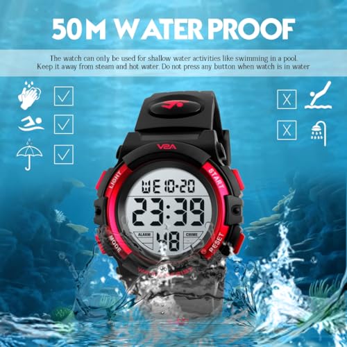 V2A Resin Kids Led 5Atm Waterproof Digital Sports Casual Watch For Boys And Girls (Red) - Image 3
