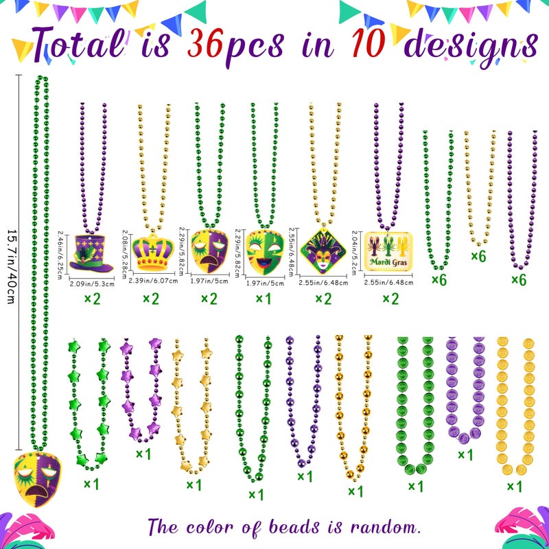 Moon Boat 36PCS Mardi Gras Beads Necklaces Bulk Carnival Accessories for Party Favors Decorations Festival Parades - Image 4