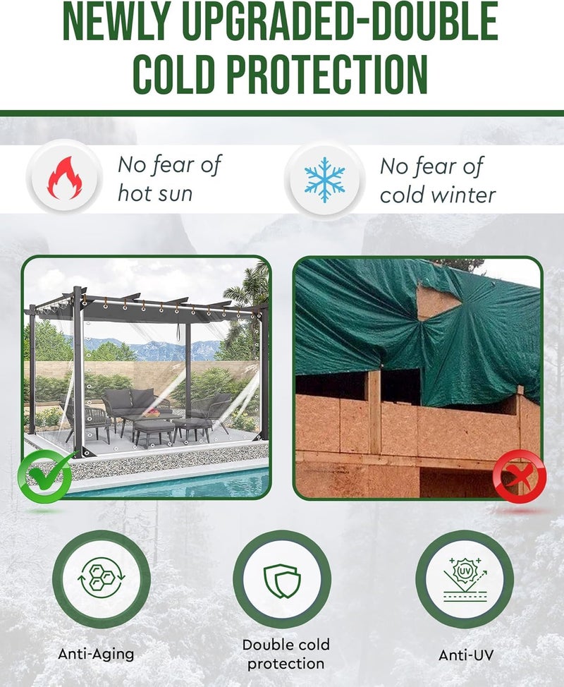 Foundgo Clear Tarps Heavy Duty Pvc Vinyl 20 Mil Tarpaulin  Glass Tarpaulin 8' X 12' With Metal Grommets Protects Against Water  Uv-Ray  Tear  Cold Weather Resistan For Greenhouse Balcony Garden - Image 4