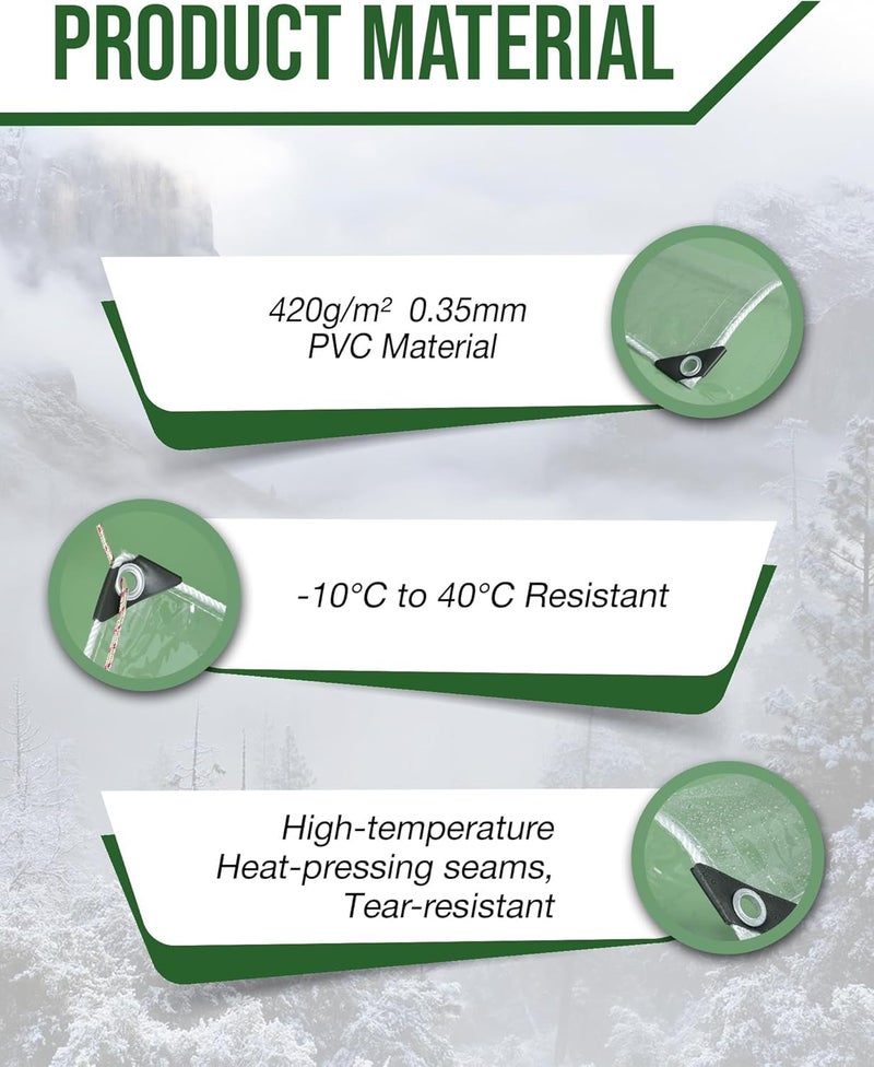 Foundgo Clear Tarps Heavy Duty Pvc Vinyl 20 Mil Tarpaulin  Glass Tarpaulin 8' X 12' With Metal Grommets Protects Against Water  Uv-Ray  Tear  Cold Weather Resistan For Greenhouse Balcony Garden - Image 3