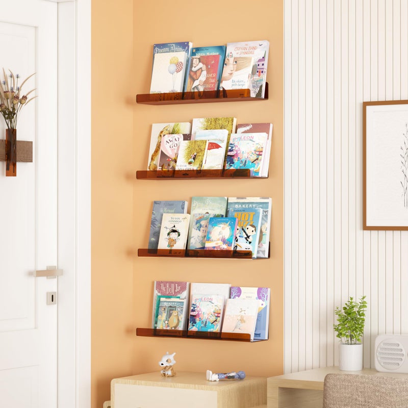 upsimples Acrylic Shelves for Wall Decor, 15" Display Shelf Perfume Organizer for Bathroom, Bedroom, Living Room, Floating Bookshelves for Kids, Clear Brown, 4 Pack - Image 4