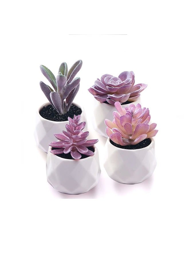 CADNLY Fake Succulent Plant Set - Artificial Succulent Plants for Women Desk - Realistic Faux Succulents in Ceramic Pots - Mini Purple Succulent Decor for Bedroom Bathroom Office Shelf Decor - Image 1