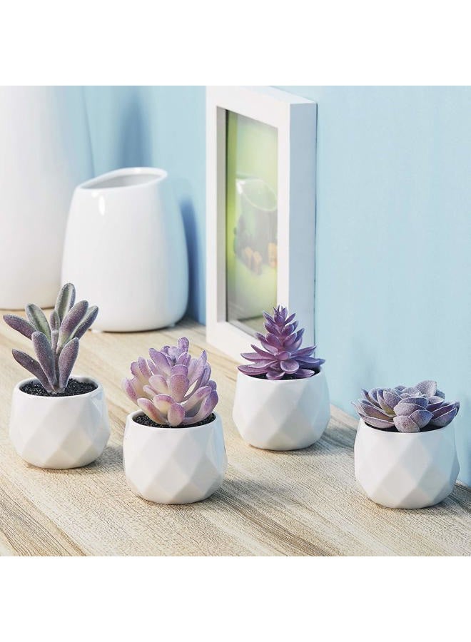 CADNLY Fake Succulent Plant Set - Artificial Succulent Plants for Women Desk - Realistic Faux Succulents in Ceramic Pots - Mini Purple Succulent Decor for Bedroom Bathroom Office Shelf Decor - Image 2
