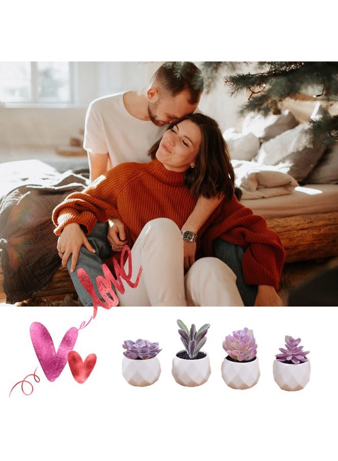 CADNLY Fake Succulent Plant Set - Artificial Succulent Plants for Women Desk - Realistic Faux Succulents in Ceramic Pots - Mini Purple Succulent Decor for Bedroom Bathroom Office Shelf Decor - Image 3