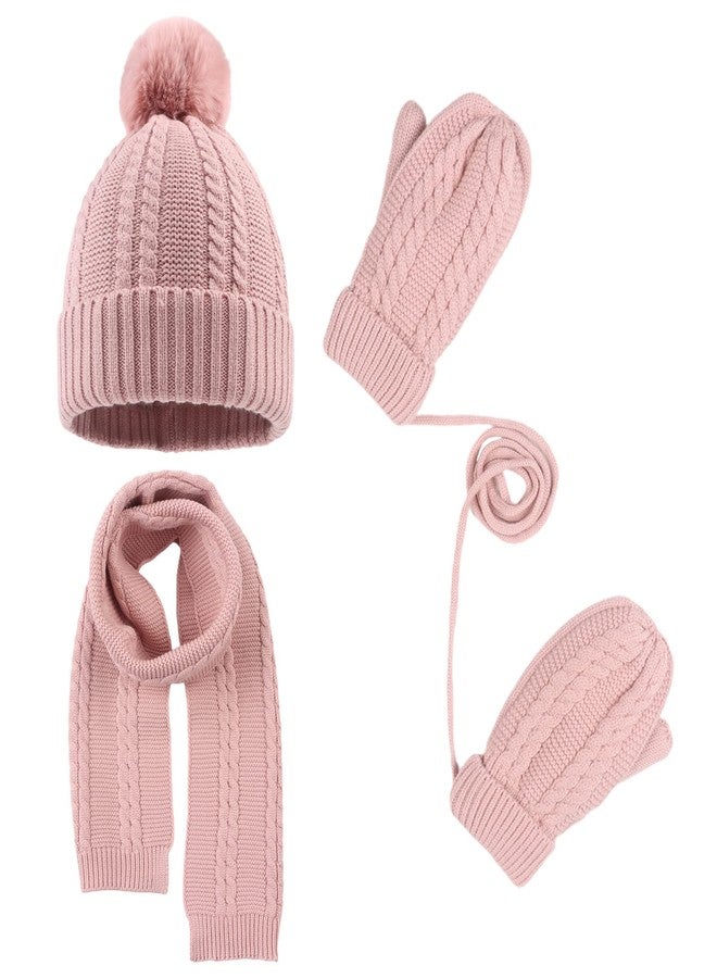 Peecabe Kids Winter Hat Scarf Mittens Set Toddler Knitted Beanie Girls Fleece Children Neck Warmer Boys Warm Gloves 2-7 Years (Pink) - Image 1