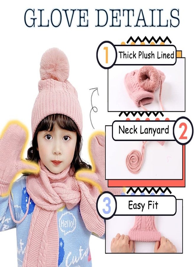 Peecabe Kids Winter Hat Scarf Mittens Set Toddler Knitted Beanie Girls Fleece Children Neck Warmer Boys Warm Gloves 2-7 Years (Pink) - Image 4
