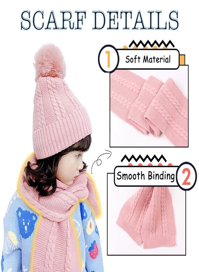 Peecabe Kids Winter Hat Scarf Mittens Set Toddler Knitted Beanie Girls Fleece Children Neck Warmer Boys Warm Gloves 2-7 Years (Pink) - Image 3