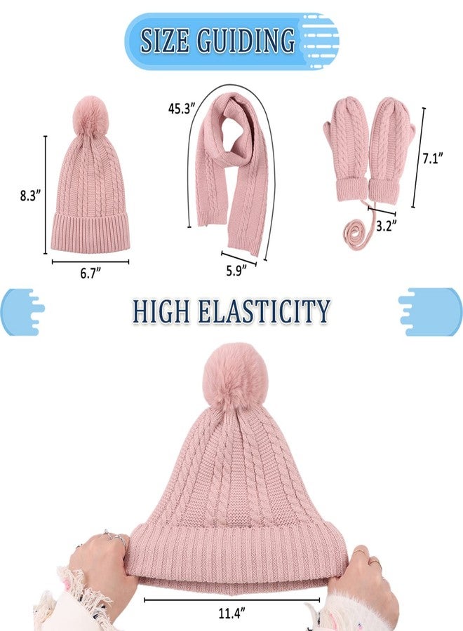 Peecabe Kids Winter Hat Scarf Mittens Set Toddler Knitted Beanie Girls Fleece Children Neck Warmer Boys Warm Gloves 2-7 Years (Pink) - Image 5