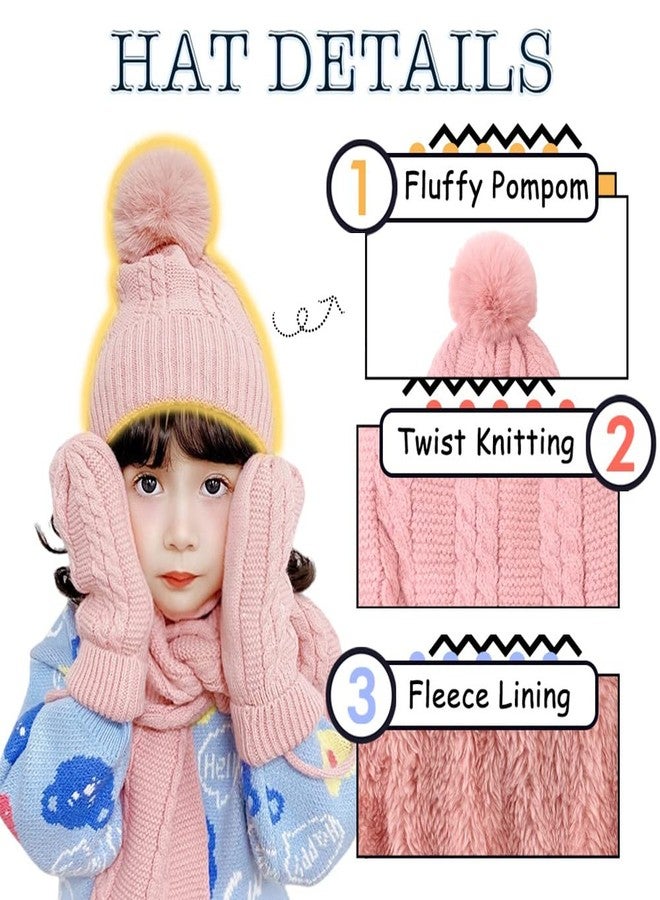 Peecabe Kids Winter Hat Scarf Mittens Set Toddler Knitted Beanie Girls Fleece Children Neck Warmer Boys Warm Gloves 2-7 Years (Pink) - Image 2