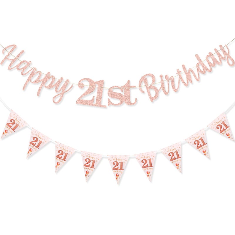 MAGLAUG 21st Birthday Banner Girls women, Happy21stBirthday Banners 21st Birthday Decorations Banners for Women Girls Her Party Dec Rose Gold (Birthday21st) - Image 1