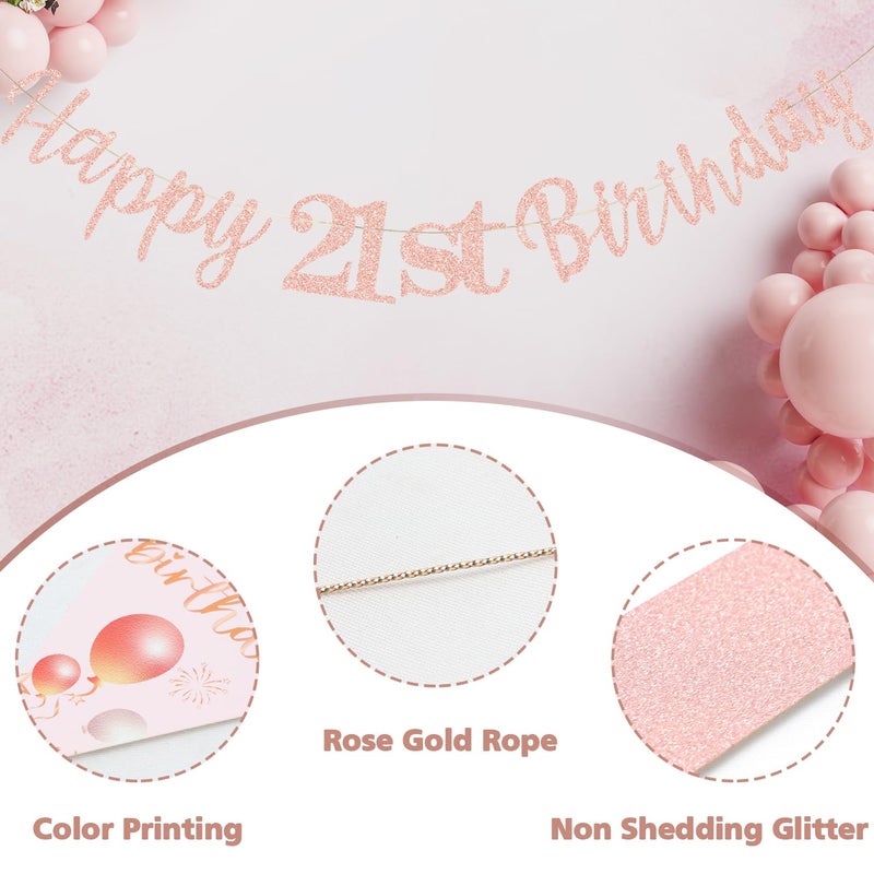MAGLAUG 21st Birthday Banner Girls women, Happy21stBirthday Banners 21st Birthday Decorations Banners for Women Girls Her Party Dec Rose Gold (Birthday21st) - Image 4