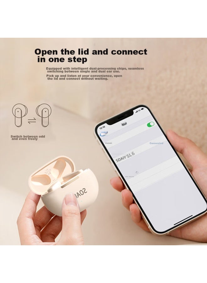 Soaiy Sl6 True Wireless Bluetooth Earbuds, Sports Business Gaming Long Battery Life Semi In-ear Bluetooth Headphones, Compatible With Apple And Android, Universal Bluetooth Earphones, Oil Paint White - Image 5