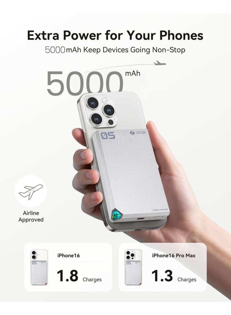 Zoook 20w power bank 5000mah Magnetic Wireless Power Bank, Qi2 Certified Portable Wireless Charger with 20WFast Charging Stand, USB-C, MagSafe Compatible power bank wireless, magnetic power bank, Compact and Slim Design for magsafe power bank power bank for [iPhone 13, 14, 15, 16, 17 Pro Max] Power on the Go, - Image 3