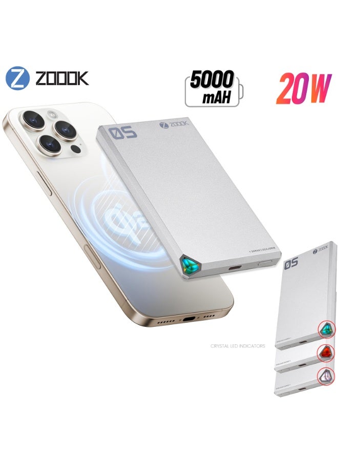 Zoook 20w power bank 5000mah Magnetic Wireless Power Bank, Qi2 Certified Portable Wireless Charger with 20WFast Charging Stand, USB-C, MagSafe Compatible power bank wireless, magnetic power bank, Compact and Slim Design for magsafe power bank power bank for [iPhone 13, 14, 15, 16, 17 Pro Max] Power on the Go, - Image 1