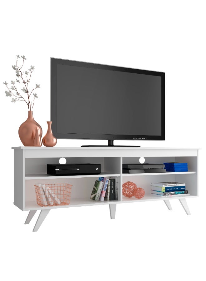 ماديسا حامل تلفزيون مع 4 أرفف ونظام إدارة الكابلات، للتلفزيونات حتى 65 بوصة، خشب، 136 عرض × 50 ارتفاع × 36 عمق سم – أبيض - Image 2