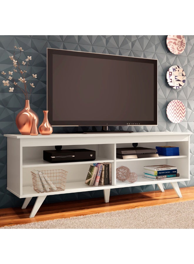 ماديسا حامل تلفزيون مع 4 أرفف ونظام إدارة الكابلات، للتلفزيونات حتى 65 بوصة، خشب، 136 عرض × 50 ارتفاع × 36 عمق سم – أبيض - Image 1
