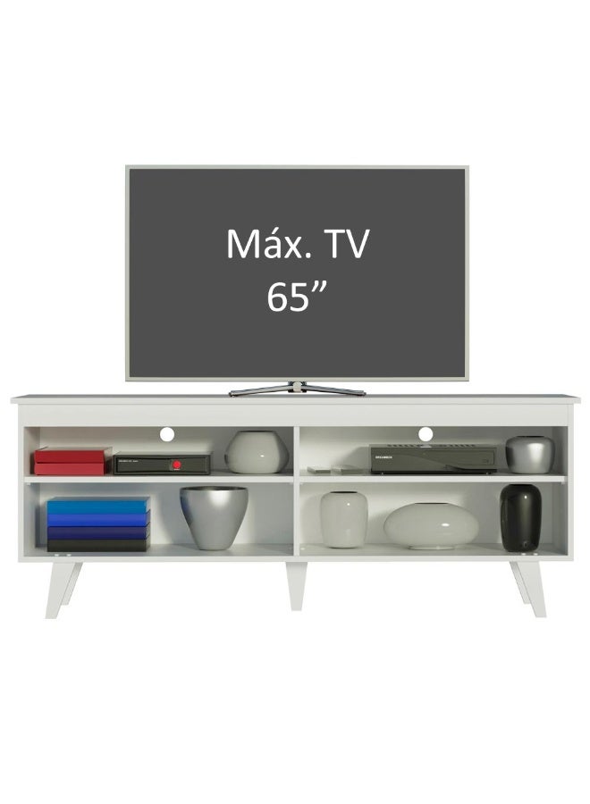 ماديسا حامل تلفزيون مع 4 أرفف ونظام إدارة الكابلات، للتلفزيونات حتى 65 بوصة، خشب، 136 عرض × 50 ارتفاع × 36 عمق سم – أبيض - Image 5