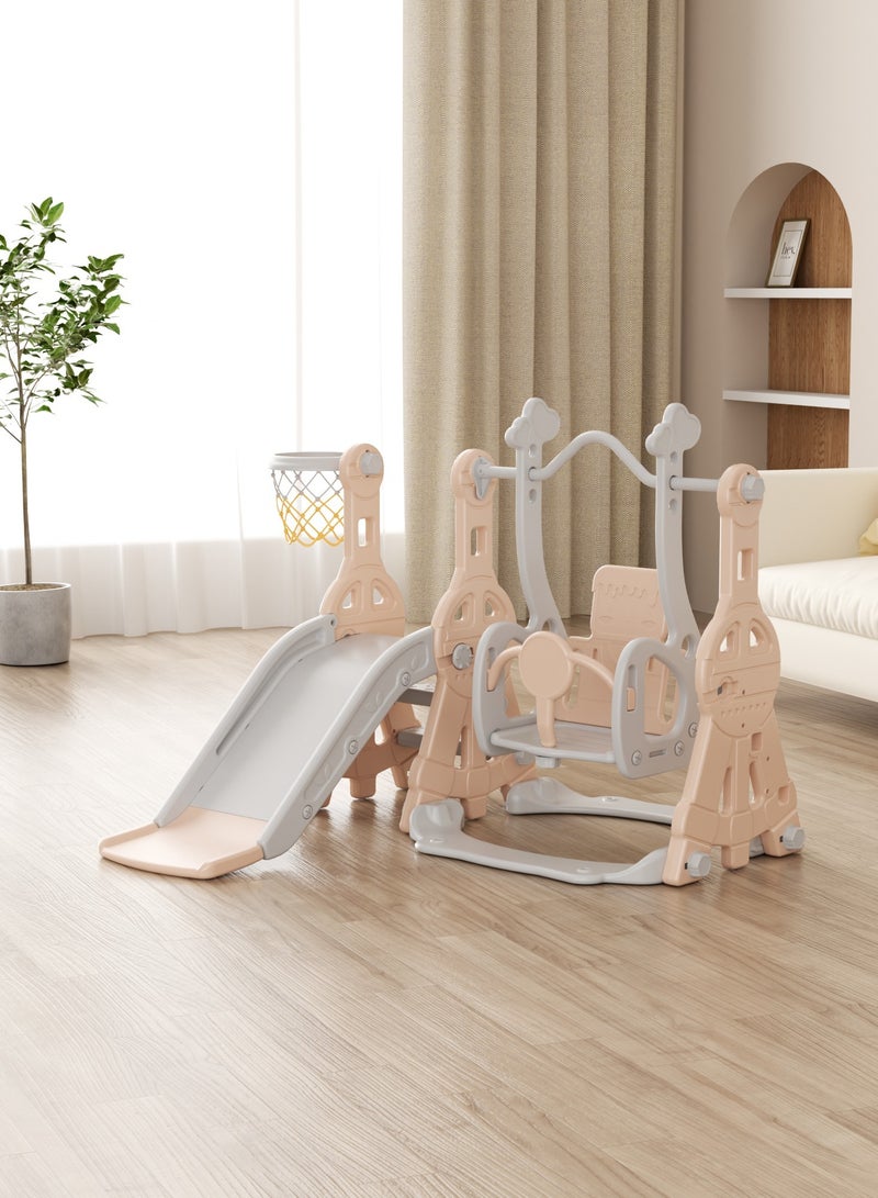 فول جوي مجموعة زحليقة وأرجوحة مع حلقة كرة سلة 3*1 للأطفال،مجموعة ملعب داخلي وخارجي للأطفال الصغار،مجموعة ألعاب تسلق للأطفال - Image 1