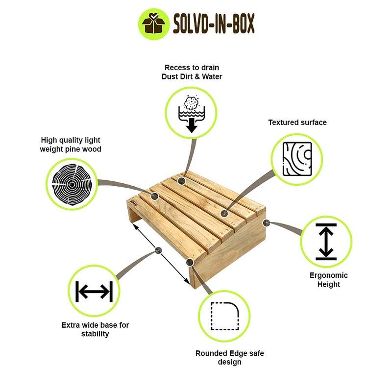 SOLVD-IN-BOX SOLVDINBOX Foot Rest Under Table Wooden Foot Rest Under Desk Ergonomic Pressure Relief for Proper Posture Support Premium Under Desk Footrest Foot Rest with NonSlip Bottom for Office Chair - Image 2