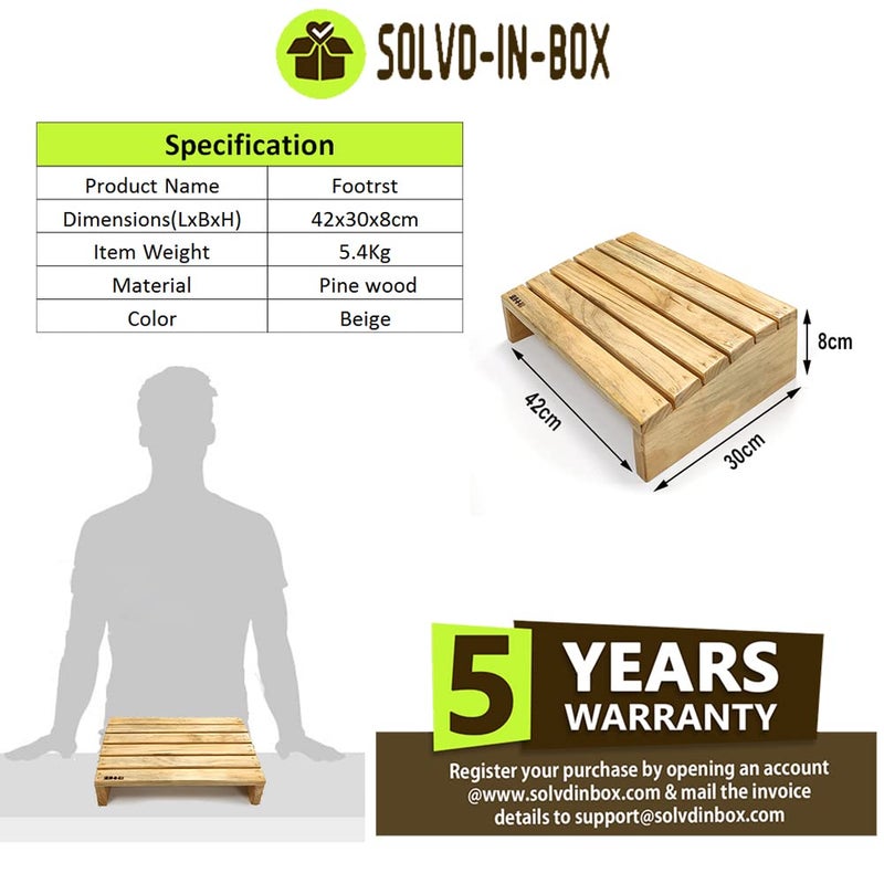 SOLVD-IN-BOX SOLVDINBOX Foot Rest Under Table Wooden Foot Rest Under Desk Ergonomic Pressure Relief for Proper Posture Support Premium Under Desk Footrest Foot Rest with NonSlip Bottom for Office Chair - Image 3